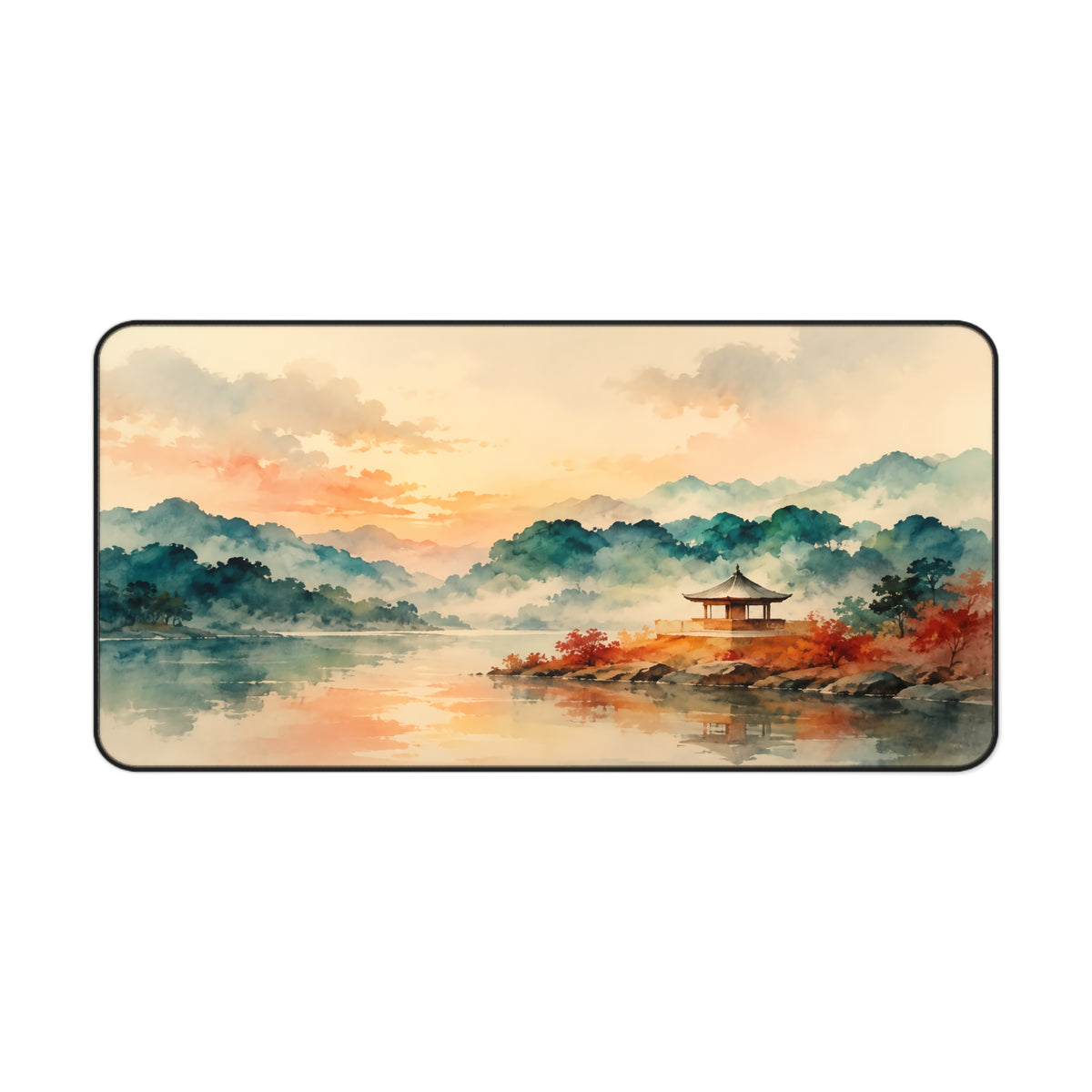 Tranquil Lakeside Pagoda Desk Mat