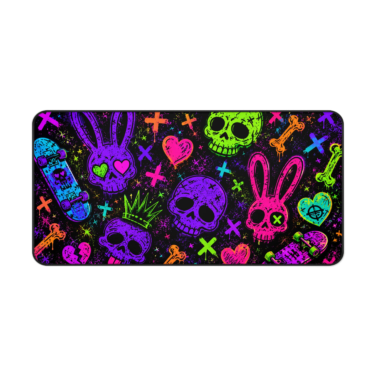 Neon Punk Skull & Bunny Desk Mat