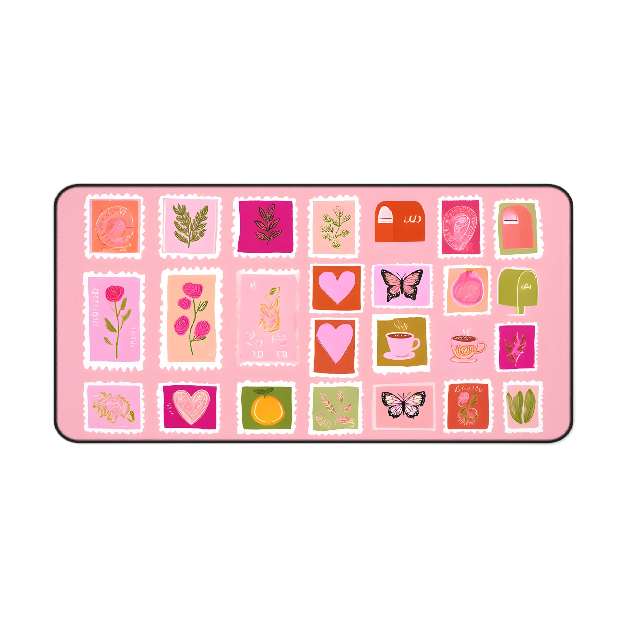 Pink Stamp Collage Desk Mat