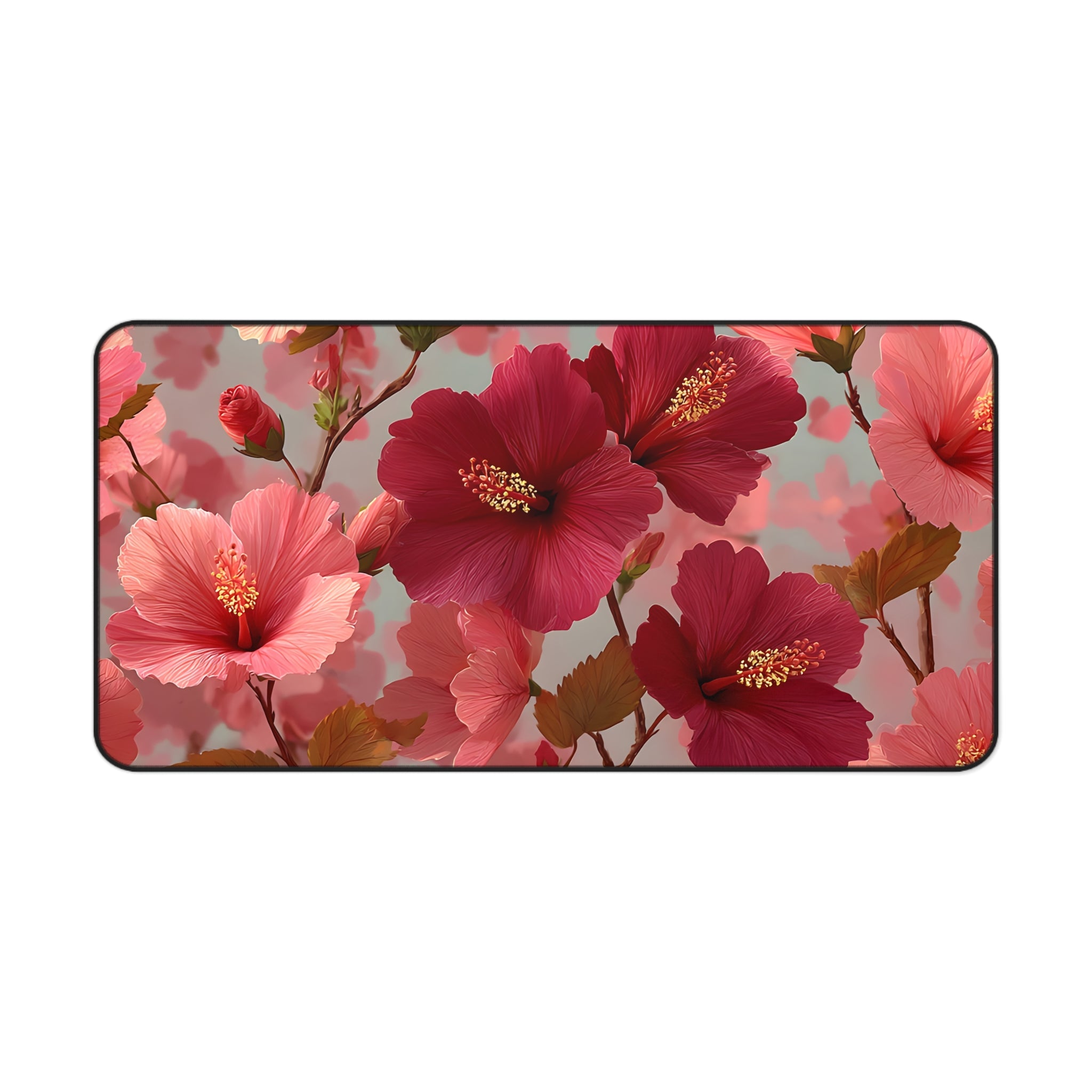 Blush & Crimson Hibiscus Floral Desk Mat