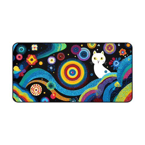 Colorful Cosmic Cat Desk Mat