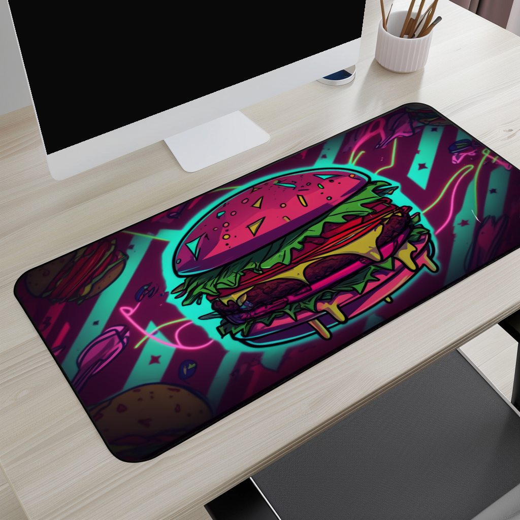 Neon Cheeseburger Desk Mat