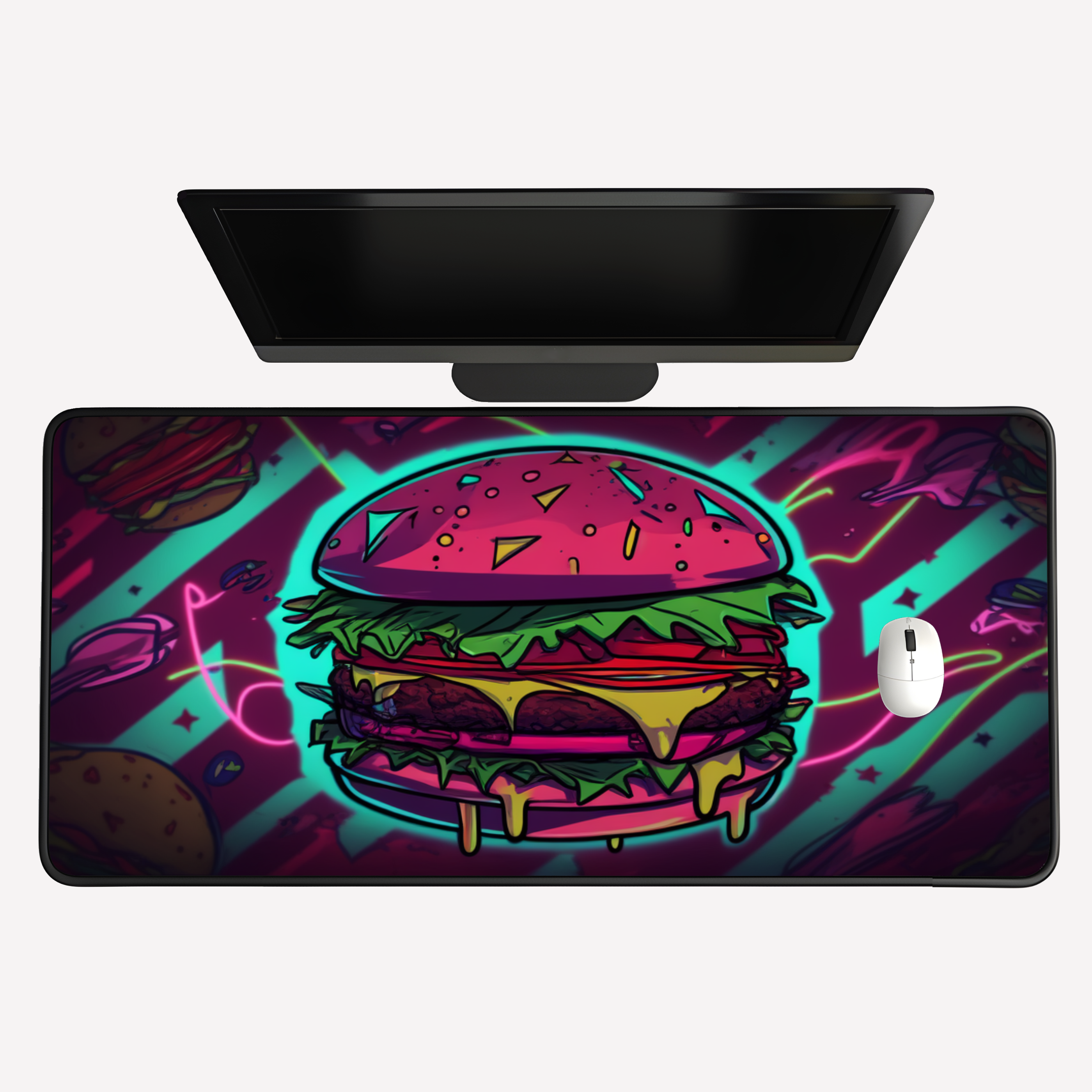 Neon Cheeseburger Desk Mat