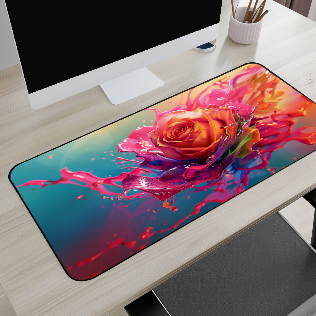 Vibrant Splash Rose Desk Mat