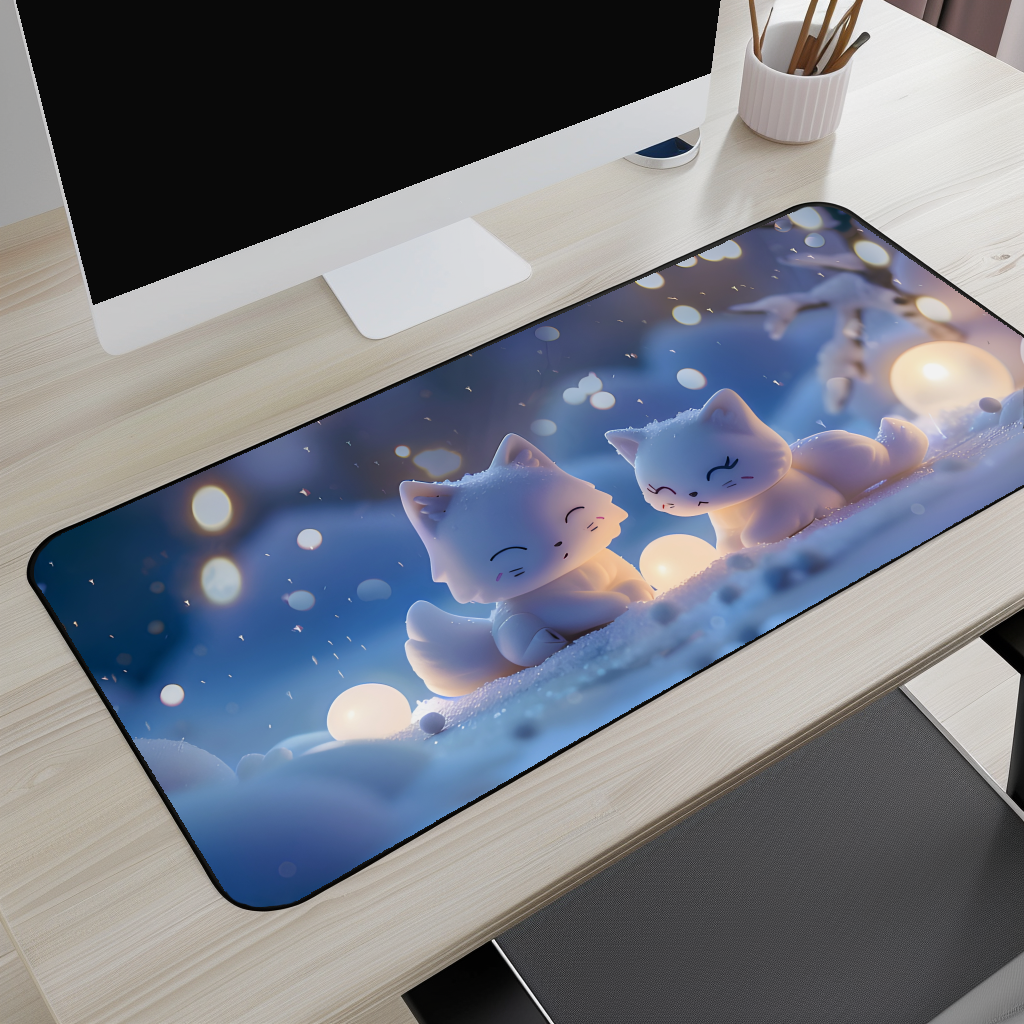 Cute Winter Foxes Desk Mat