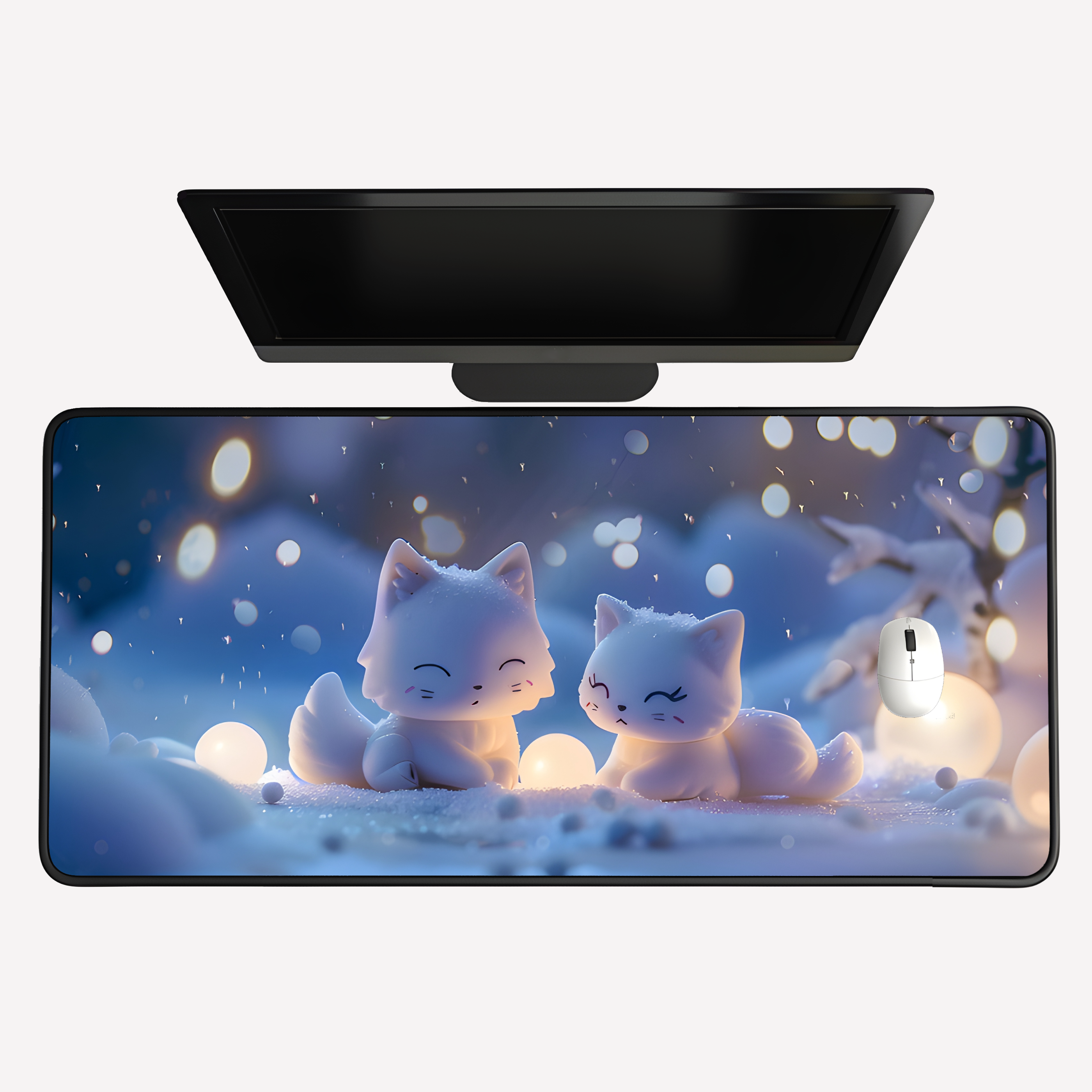 Cute Winter Foxes Desk Mat