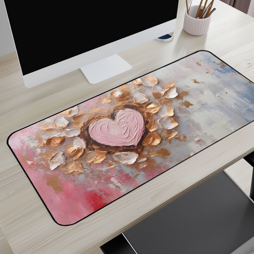 Romantic Pink Heart Desk Mat