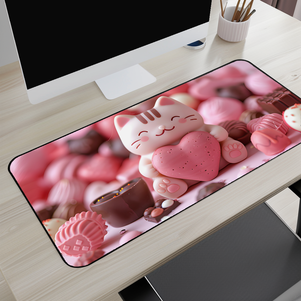 Pink Heart Kitty Desk Mat