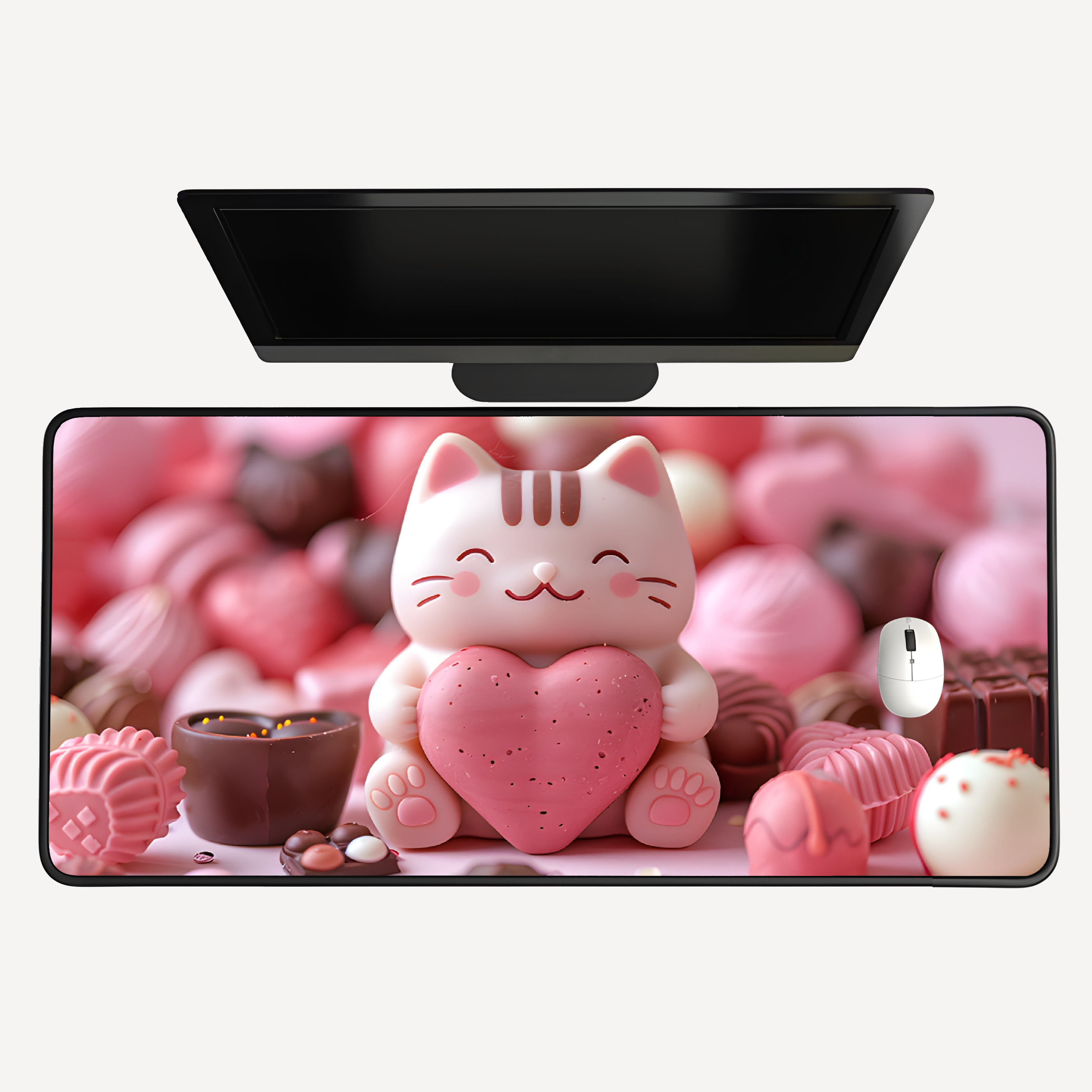 Pink Heart Kitty Desk Mat