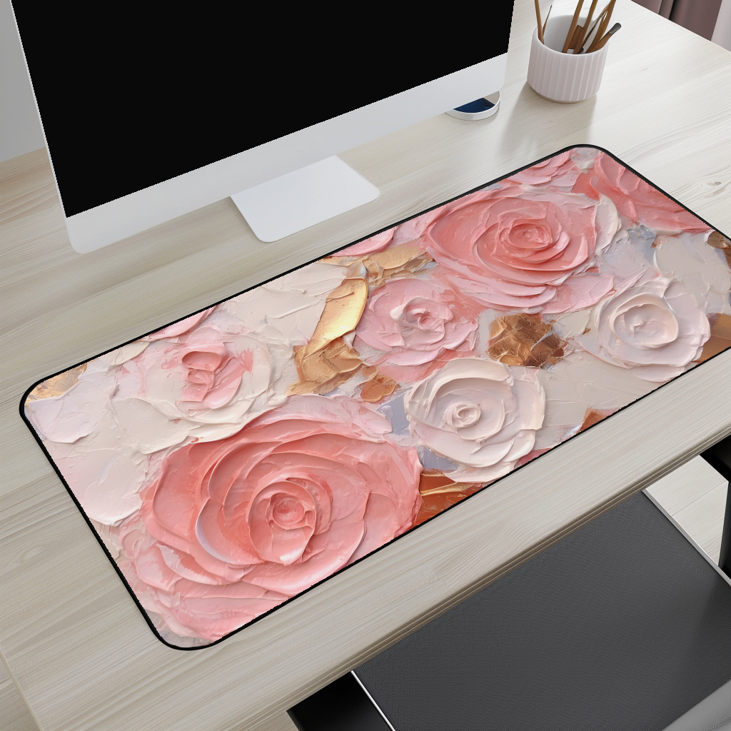 Pink & White Roses Paint Desk Mat