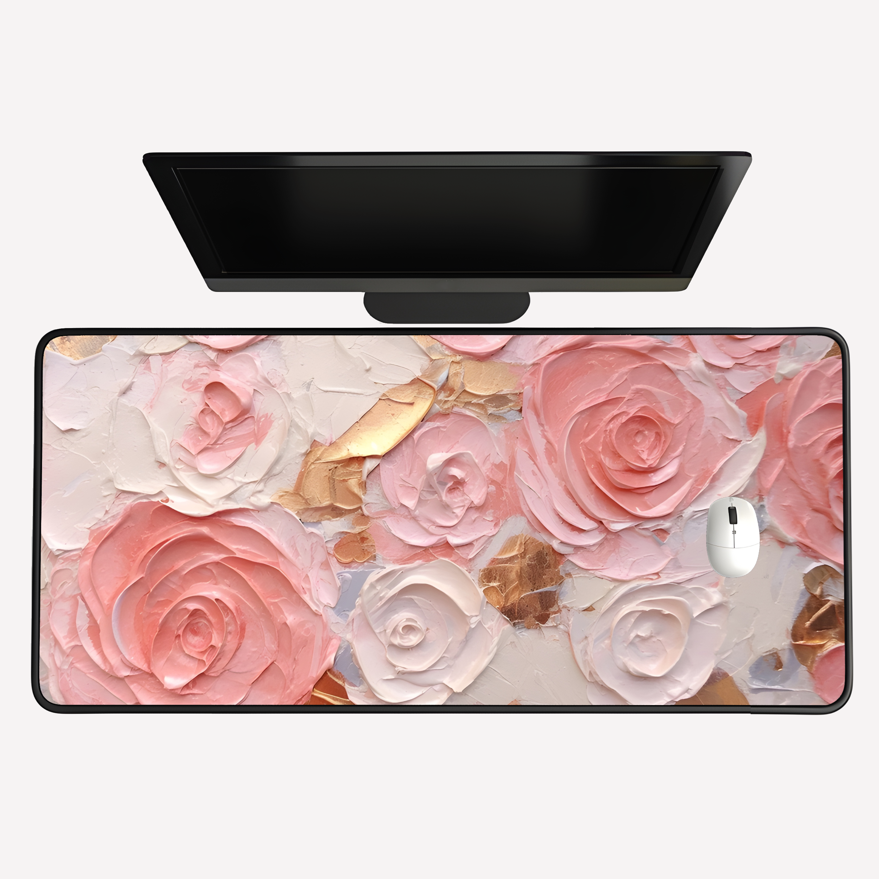 Pink & White Roses Paint Desk Mat