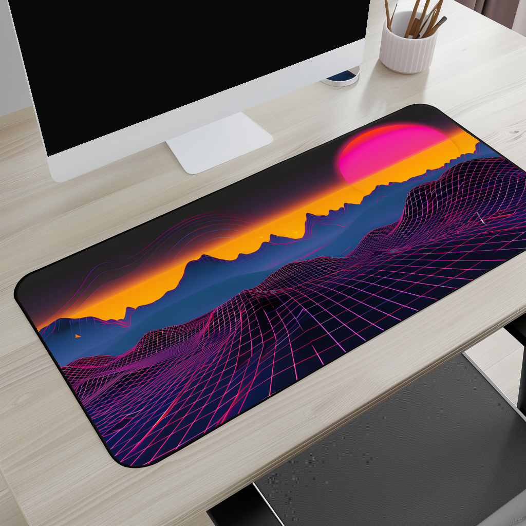 Neon Sunset Grid Desk Mat