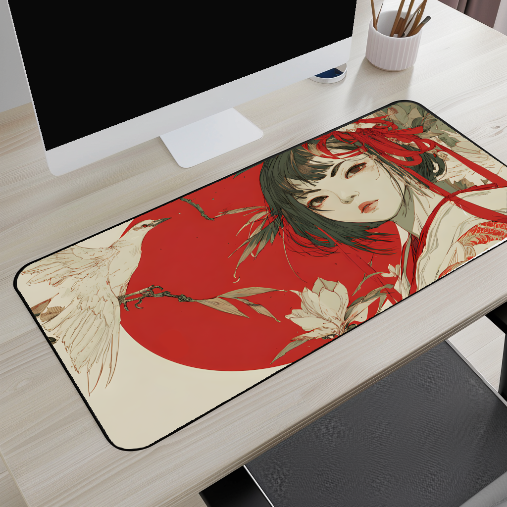 Girl Red Sun Desk Mat