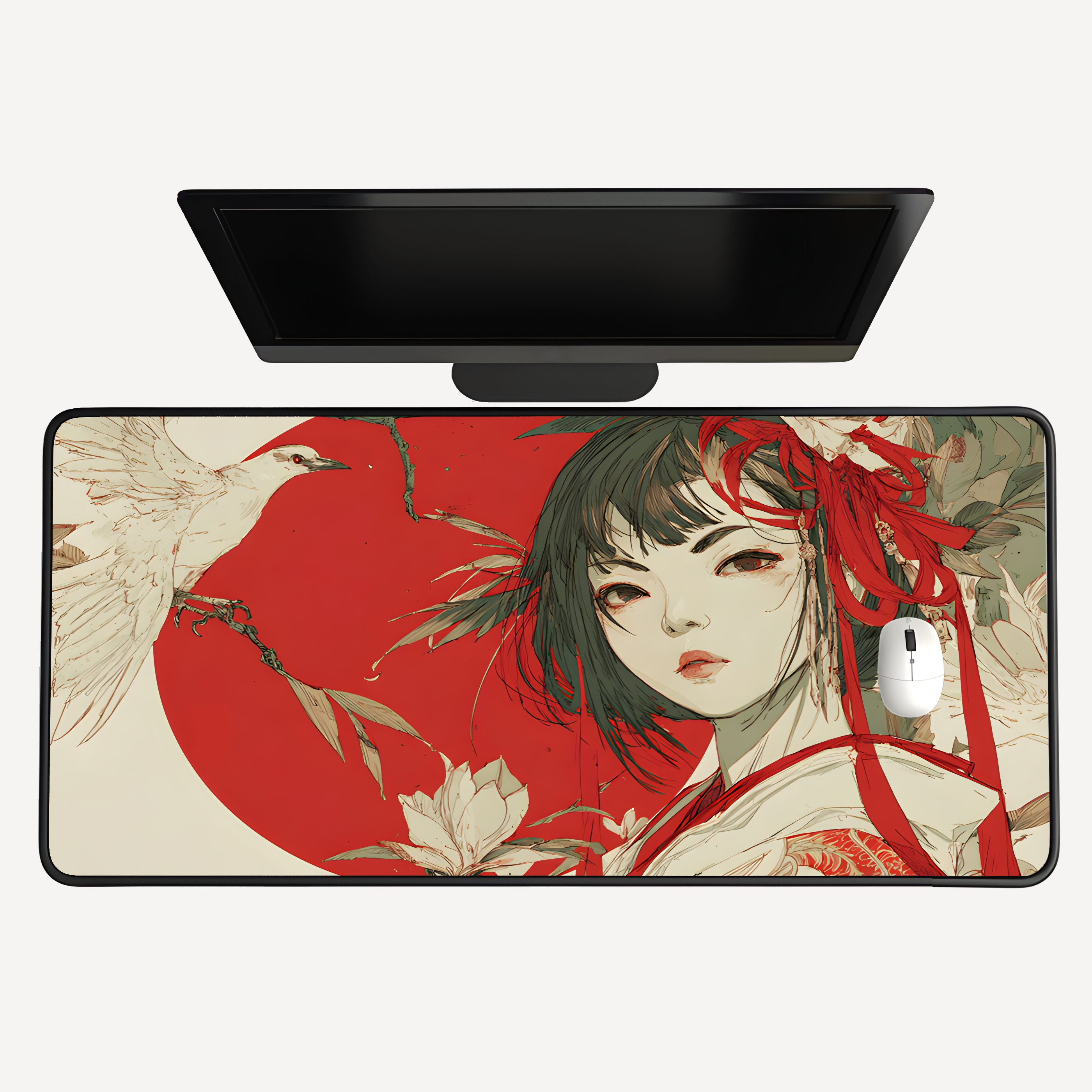 Girl Red Sun Desk Mat