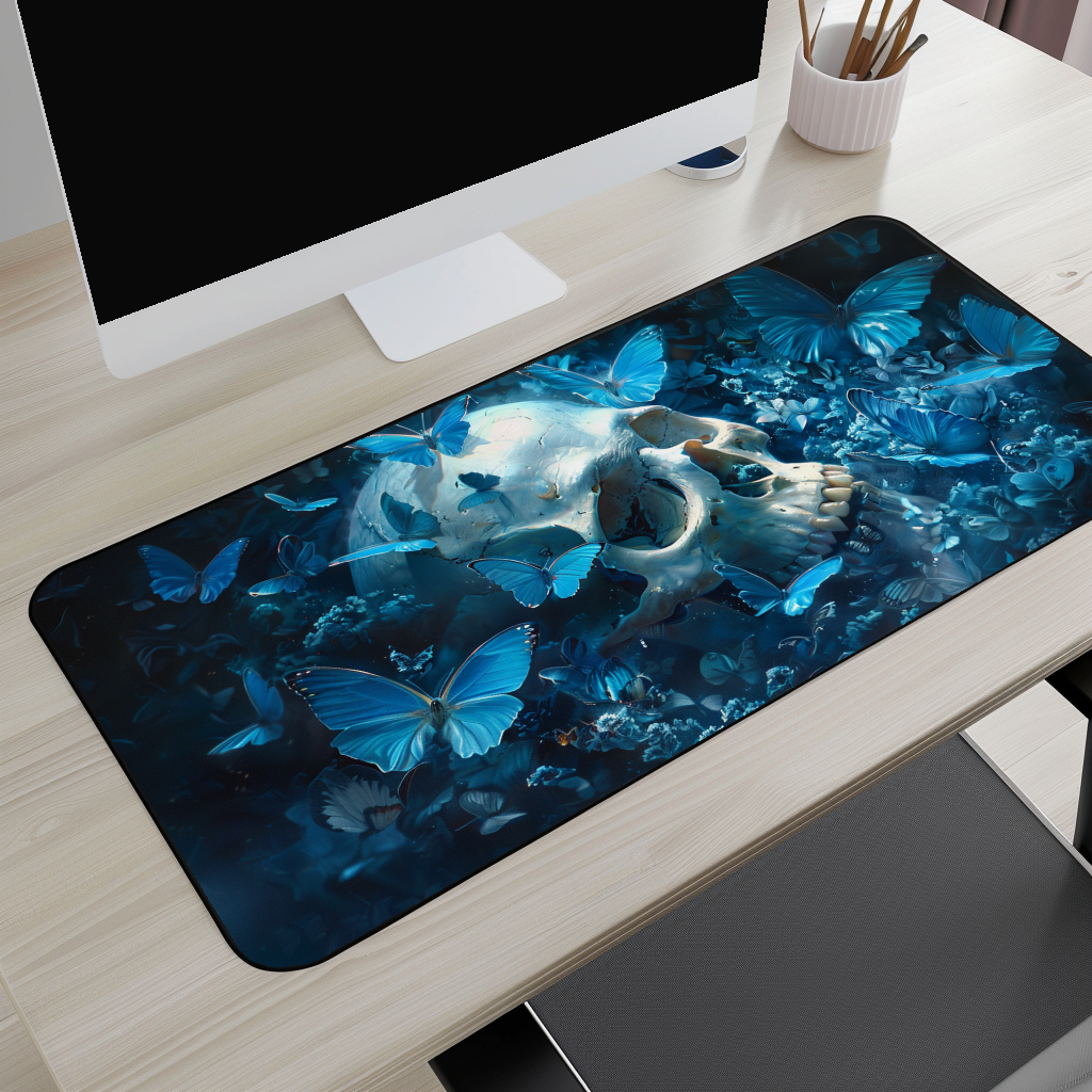 Blue Butterfly Skull Desk Mat