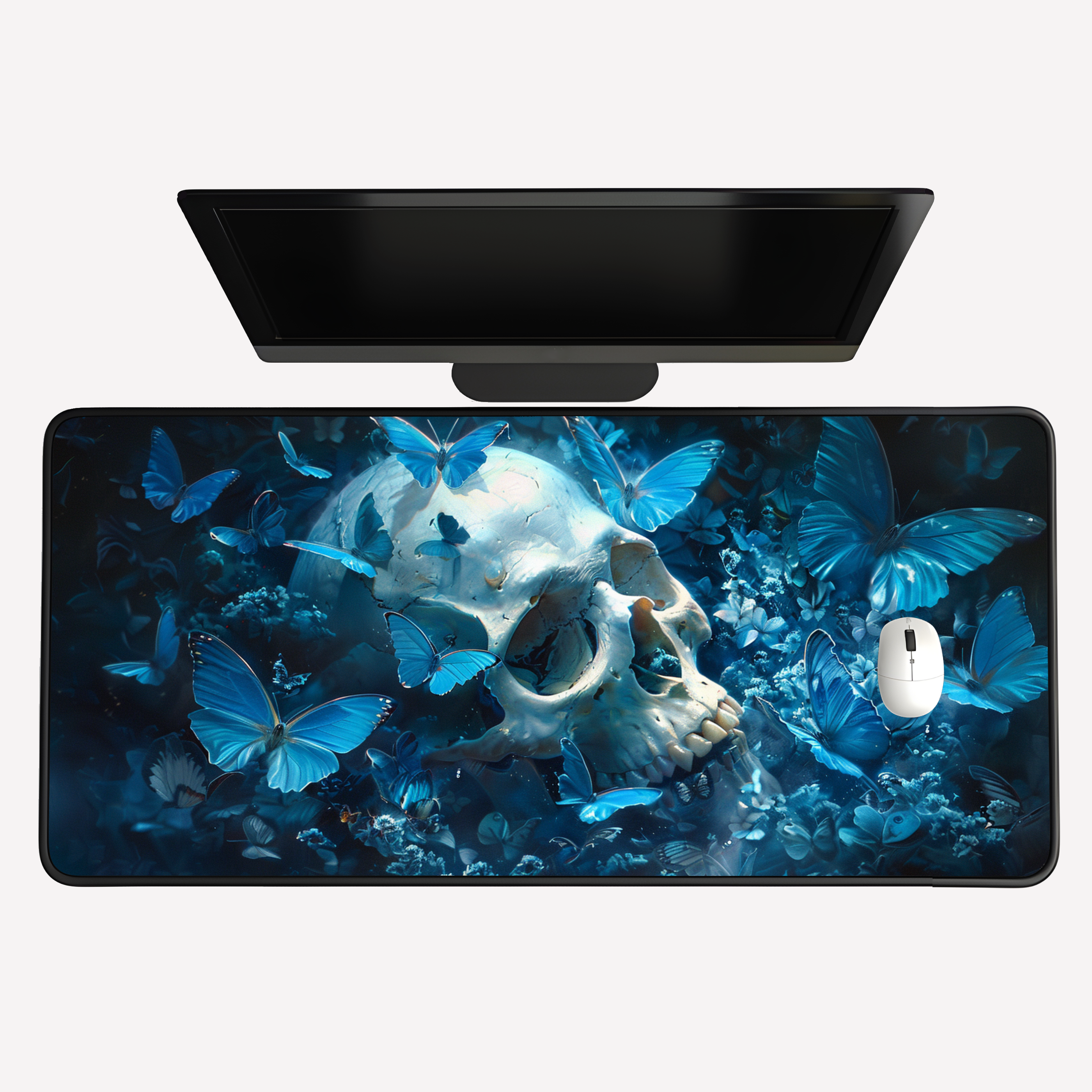 Blue Butterfly Skull Desk Mat