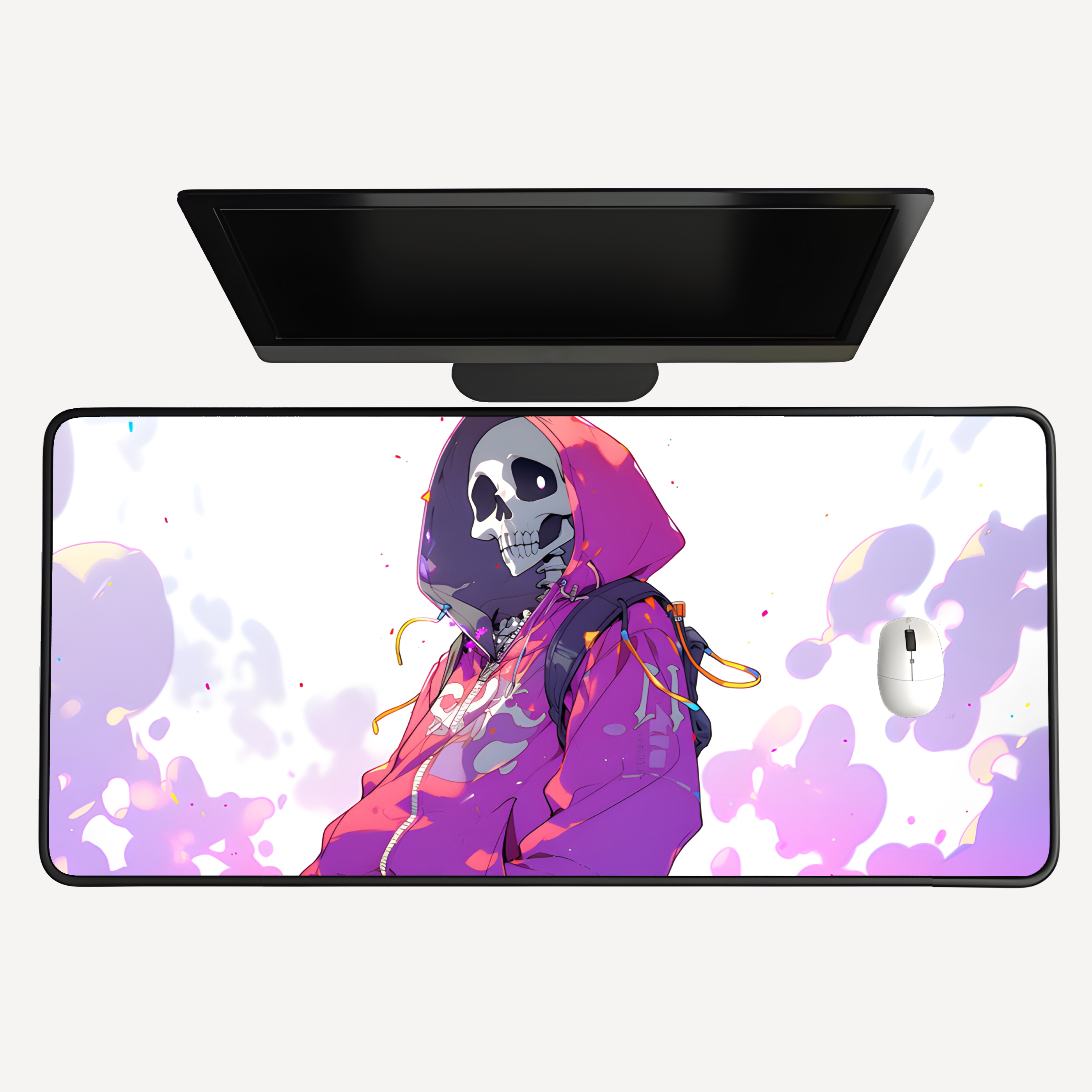 Skeleton in Purple Hoodie Desk Mat