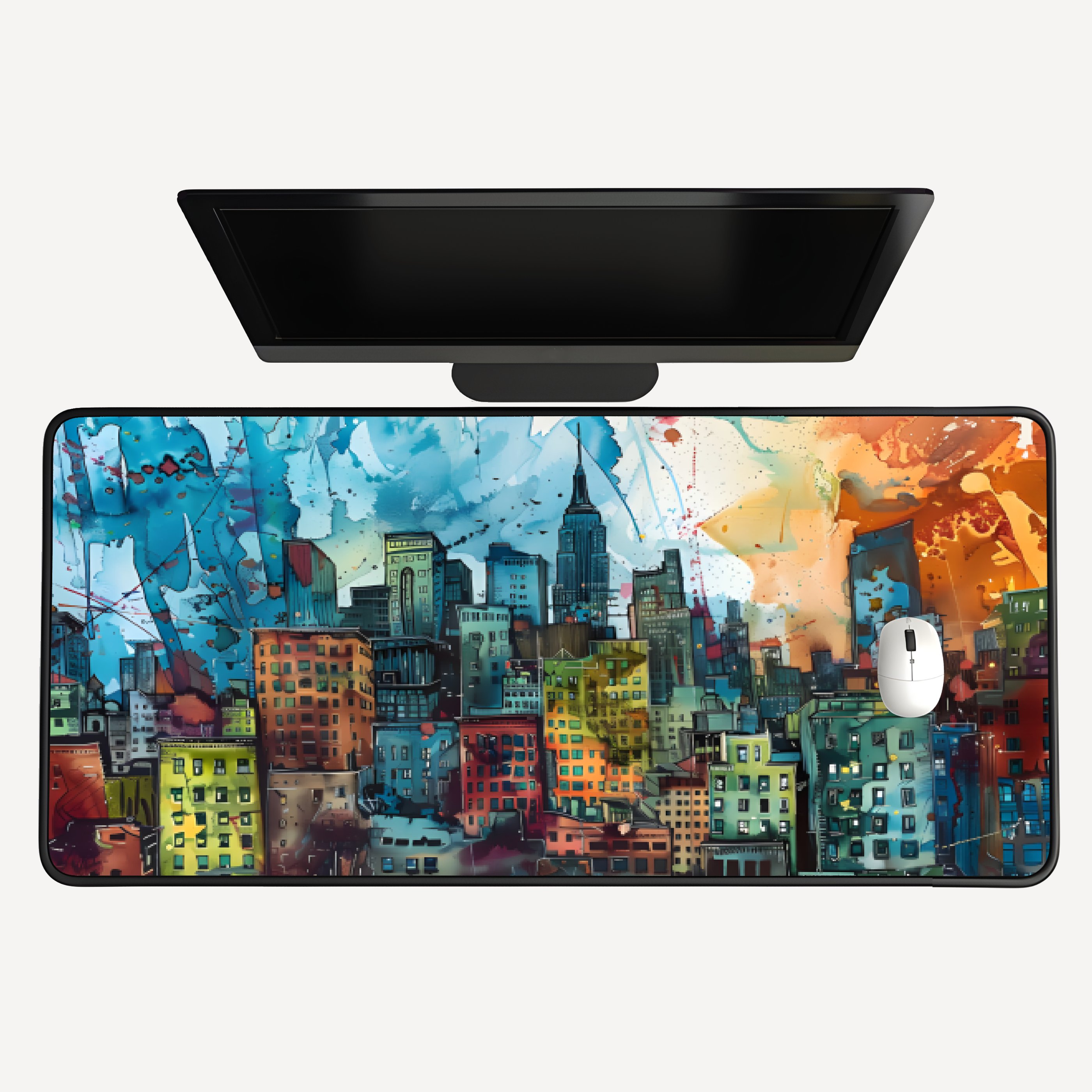 Watercolor Cityscape Desk Mat