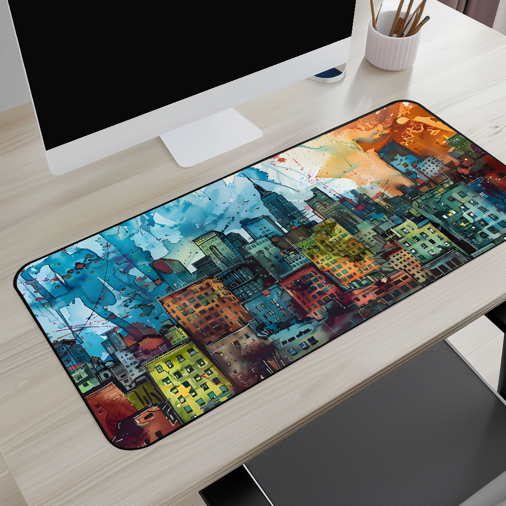 Watercolor Cityscape Desk Mat