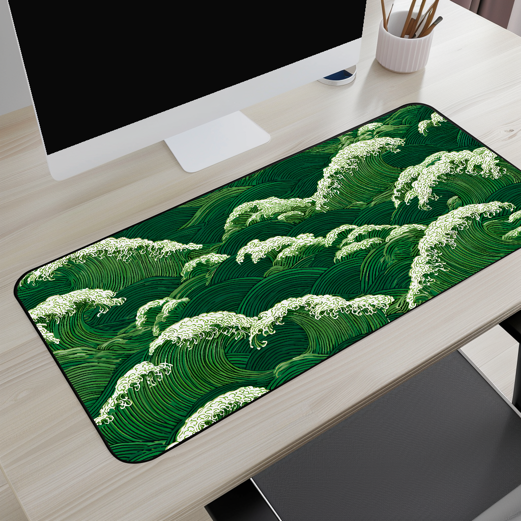 Green Ocean Wave Desk Mat