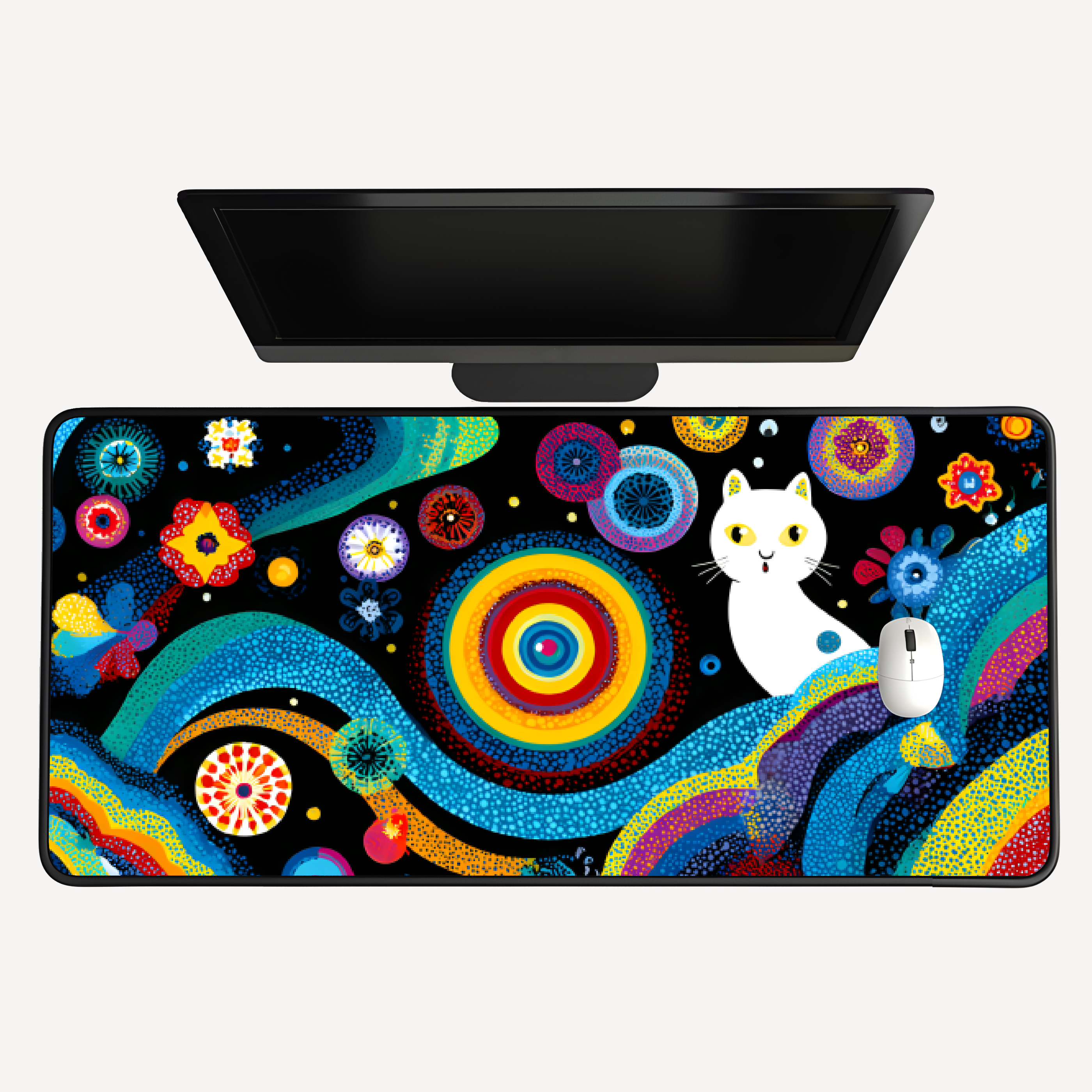 Colorful Cosmic Cat Desk Mat