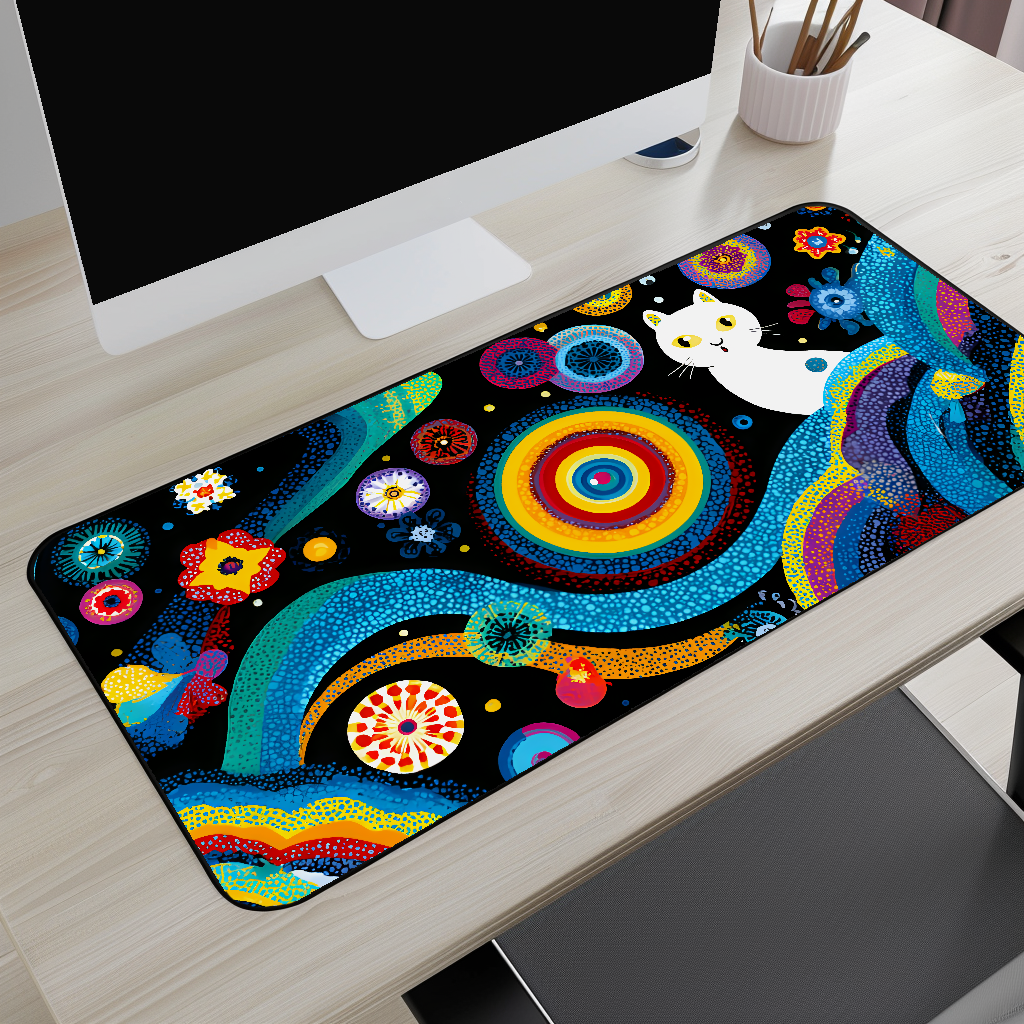 Colorful Cosmic Cat Desk Mat