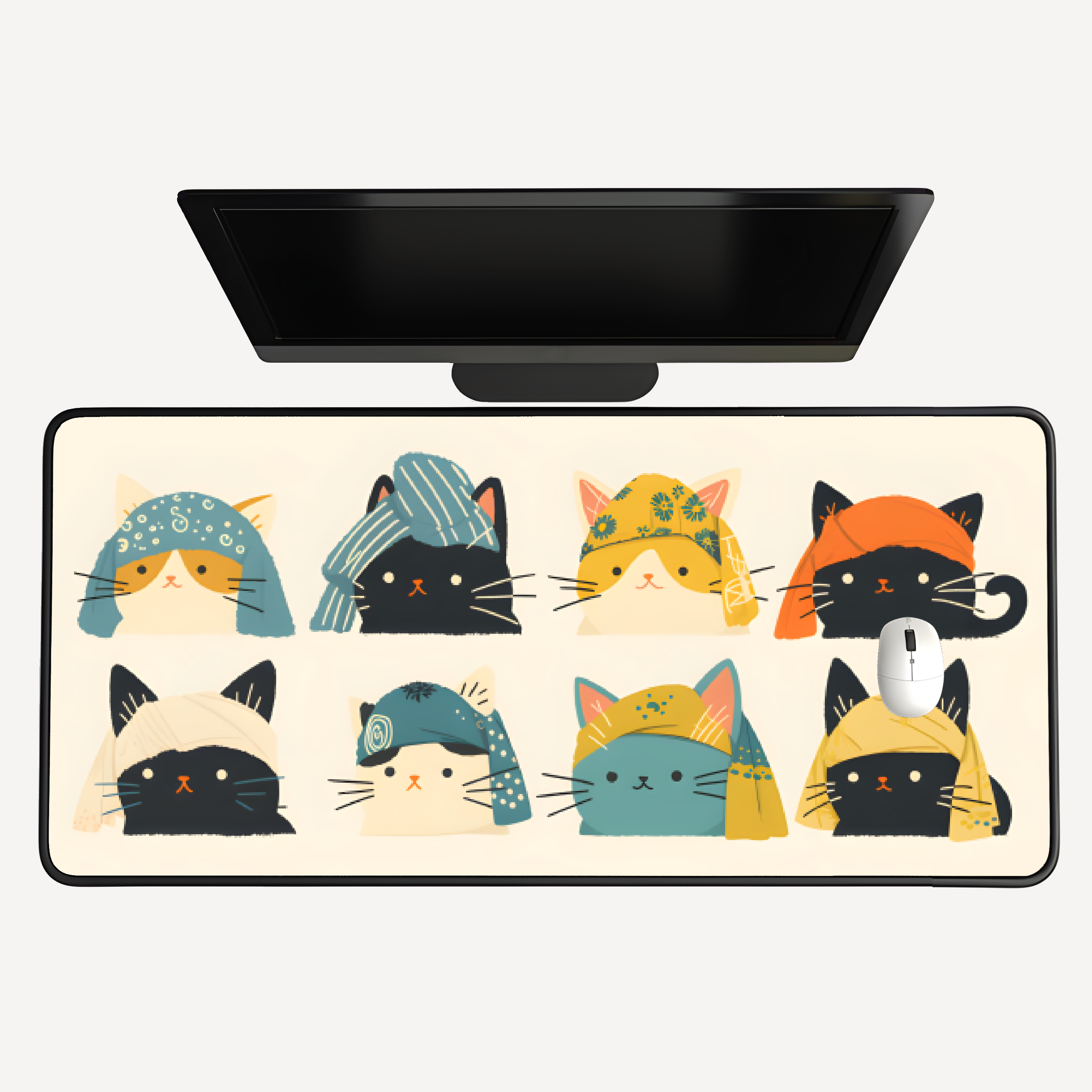 Cute Cat Faces Desk Mat