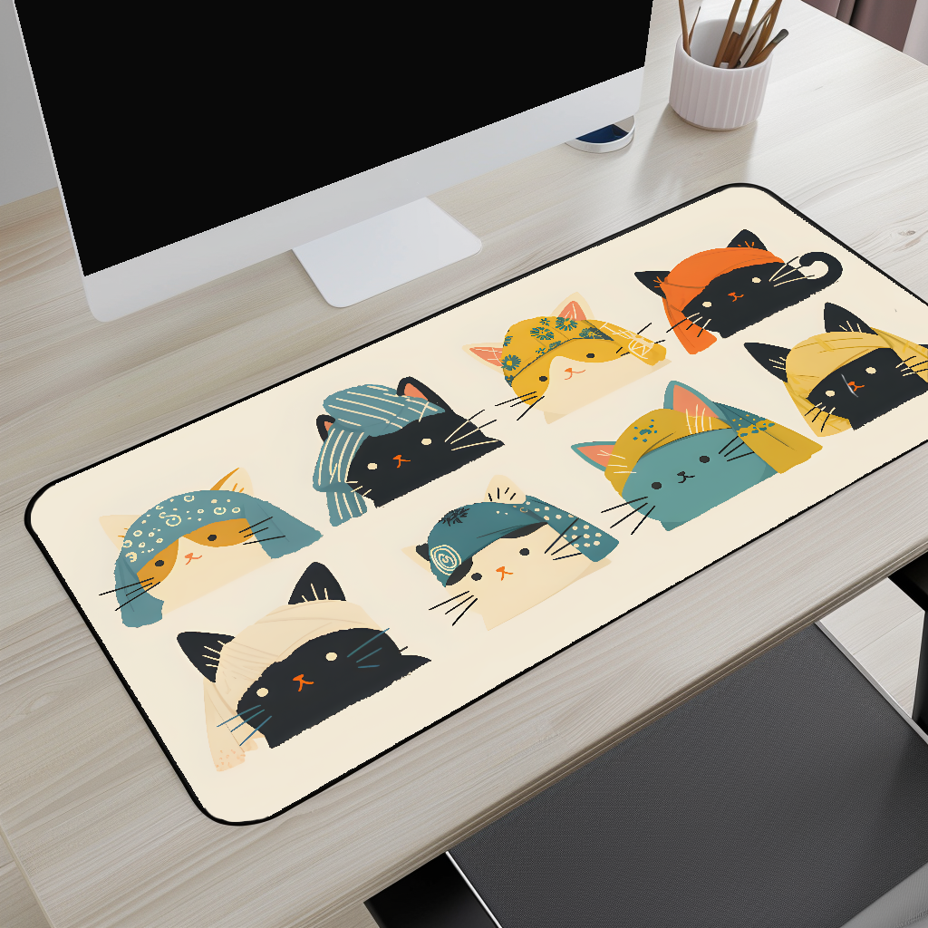 Cute Cat Faces Desk Mat