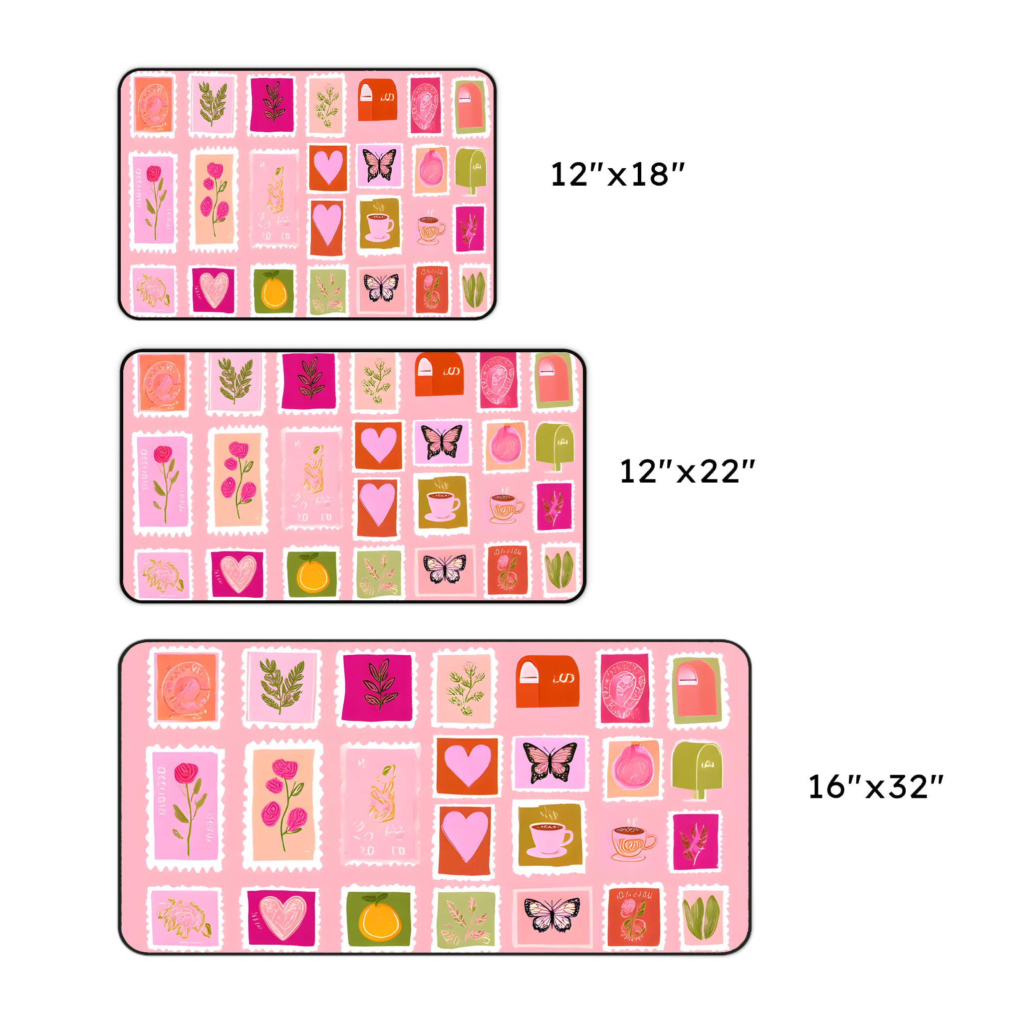 Pink Stamp Collage Desk Mat