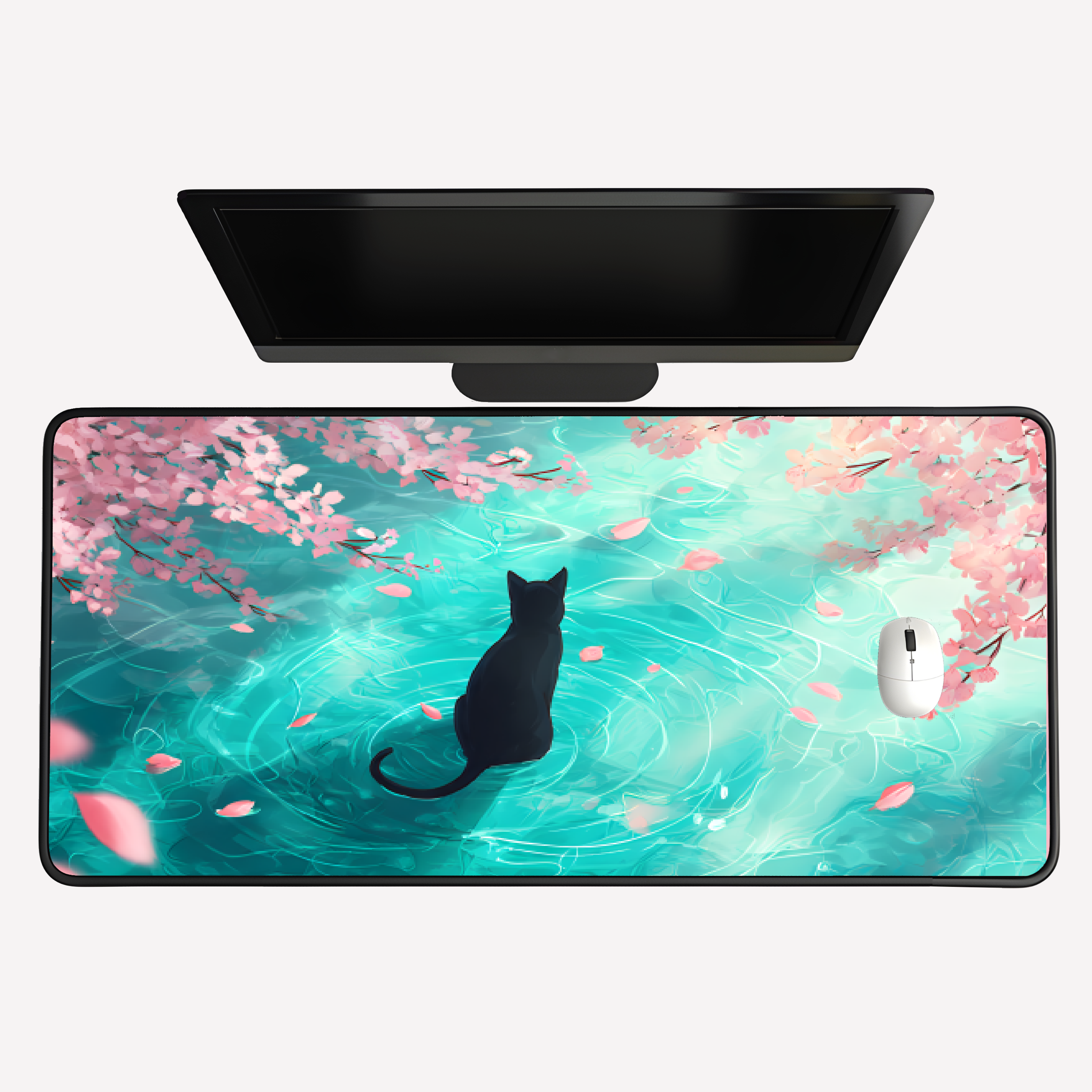 Cat by Cherry Blossoms Desk Mat
