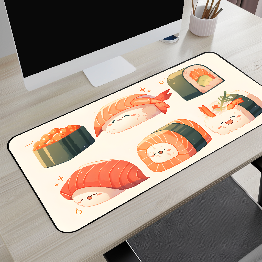 Kawaii Sushi Desk Mat — Cute Sushi Roll Mouse Pad for Office & Gamers