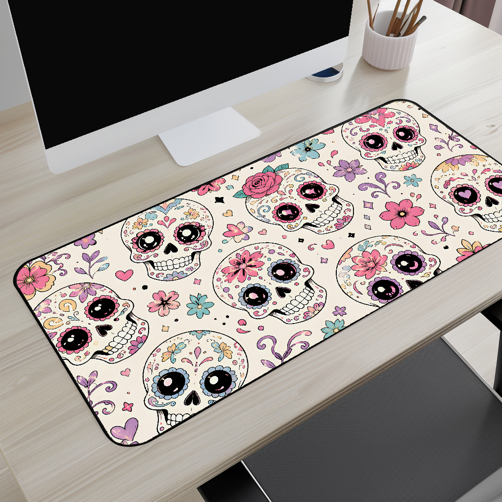 Floral Pattern Sugar Skull Desk Mat