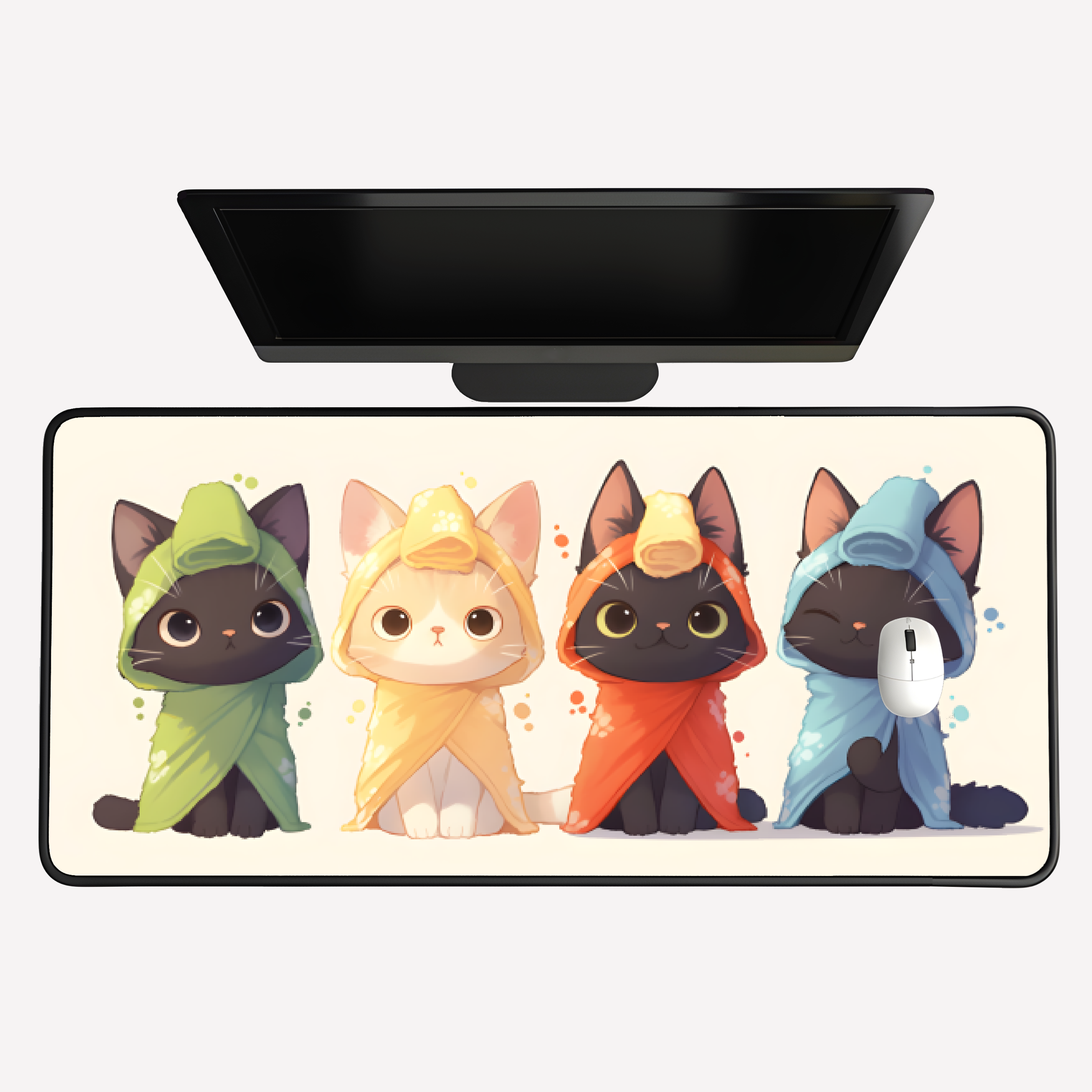 Cute Hooded Kittens Desk Mat