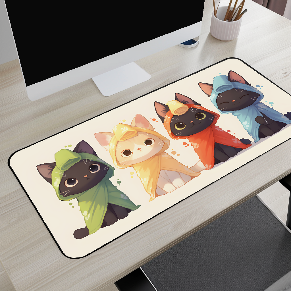 Cute Hooded Kittens Desk Mat