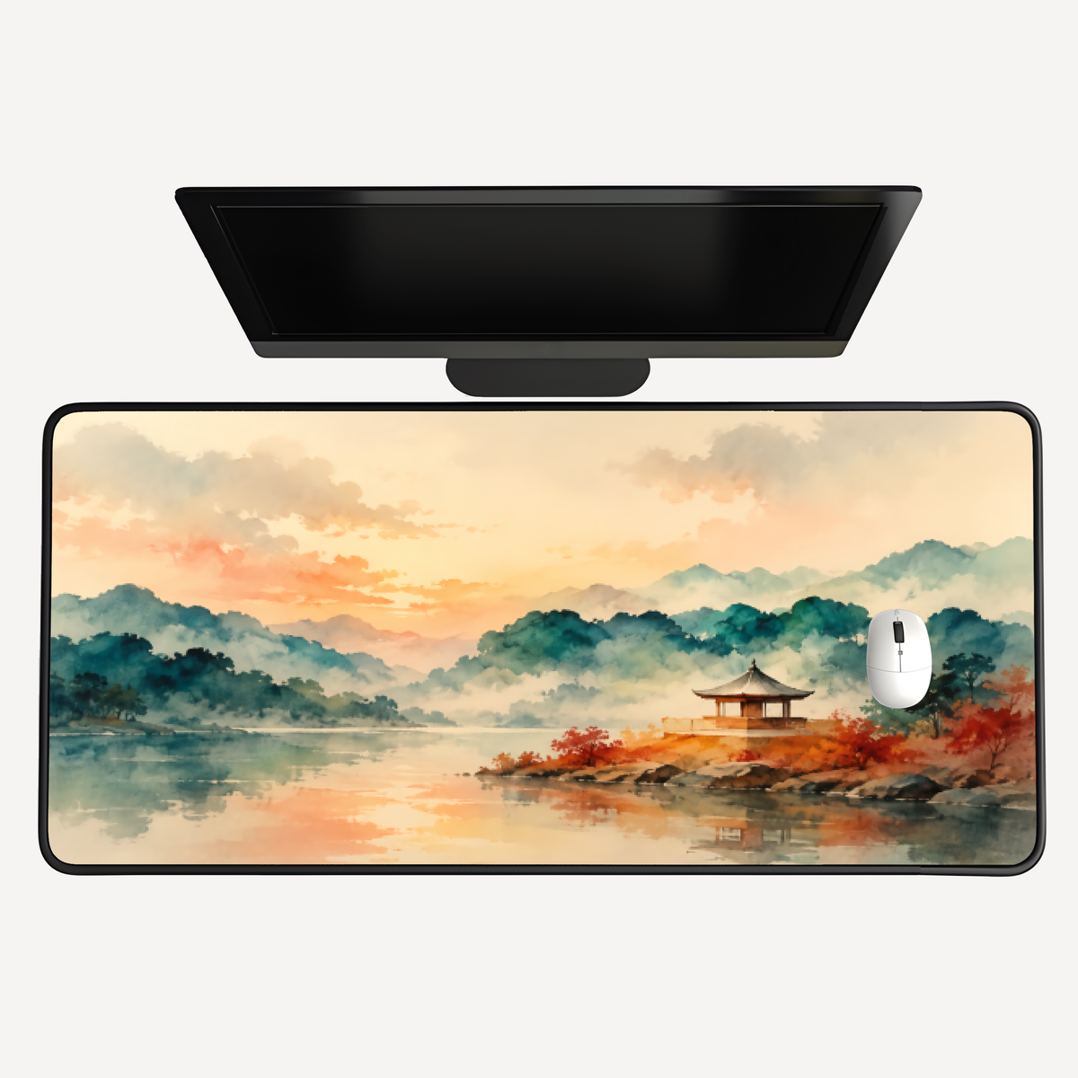 Tranquil Lakeside Pagoda Desk Mat