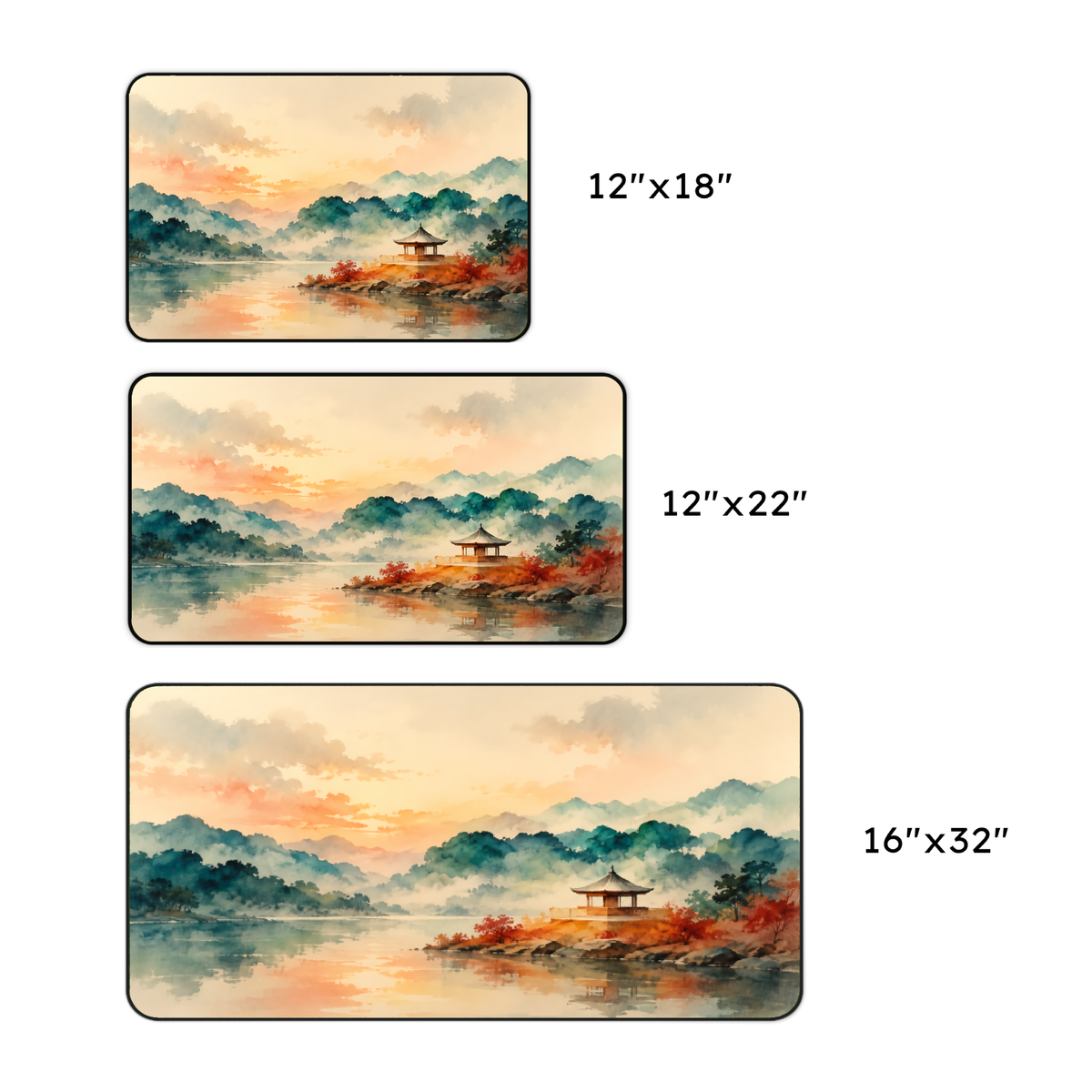 Tranquil Lakeside Pagoda Desk Mat