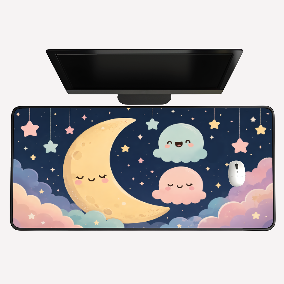 Kawaii Moon & Clouds Desk Mat