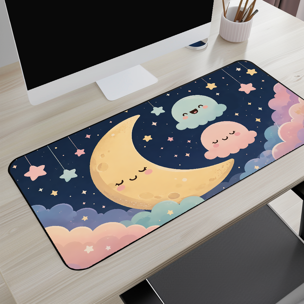 Kawaii Moon & Clouds Desk Mat