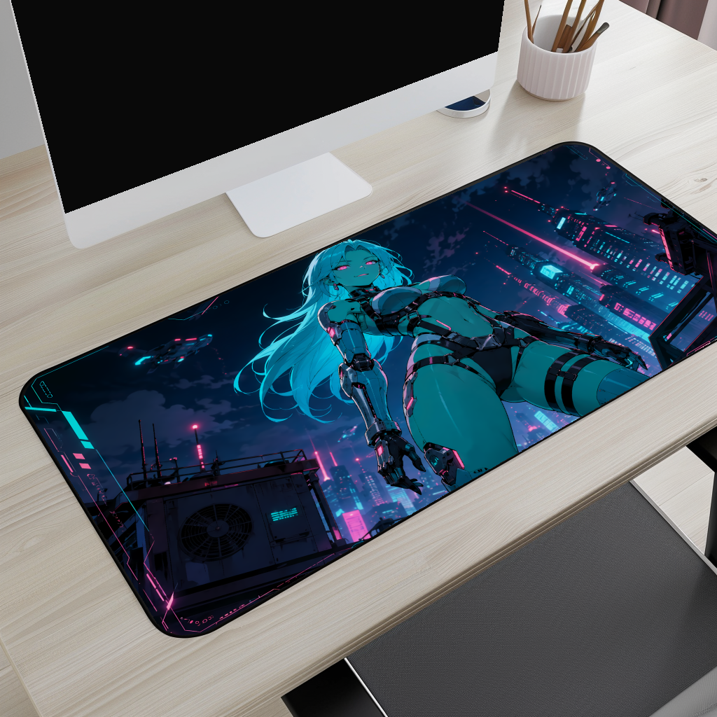Cyberpunk Android Girl Desk Mat