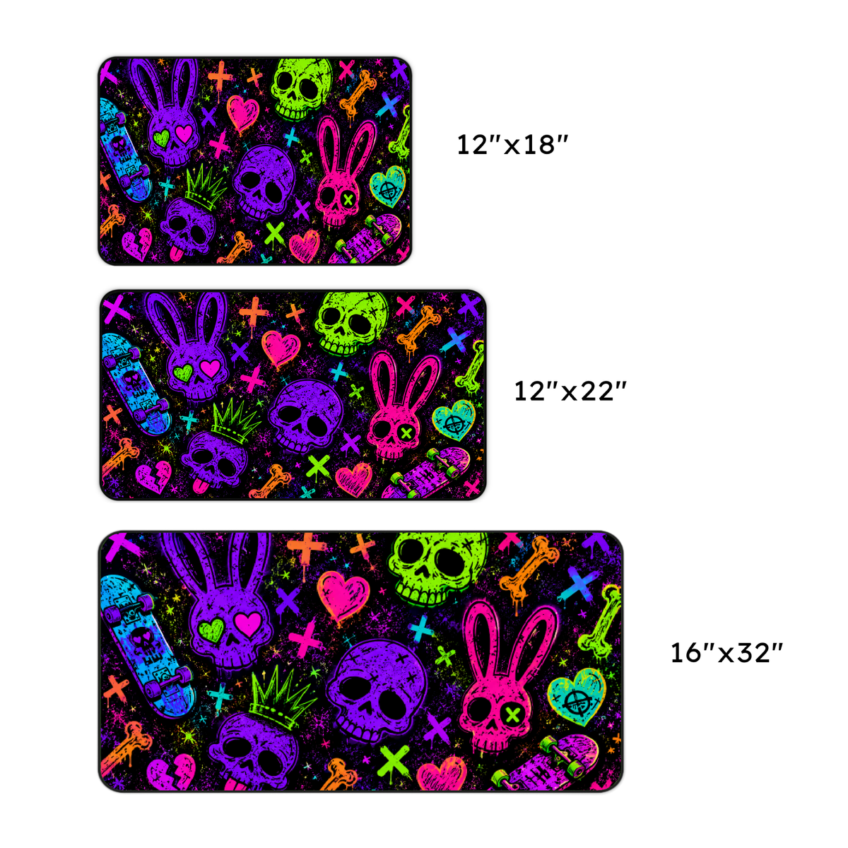 Neon Punk Skull & Bunny Desk Mat