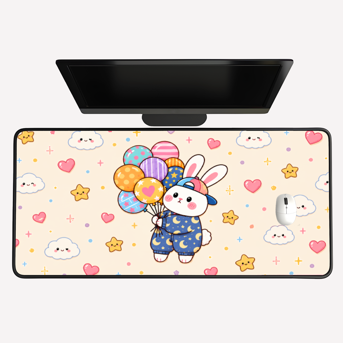 Cute Bunny Balloon Desk Mat
