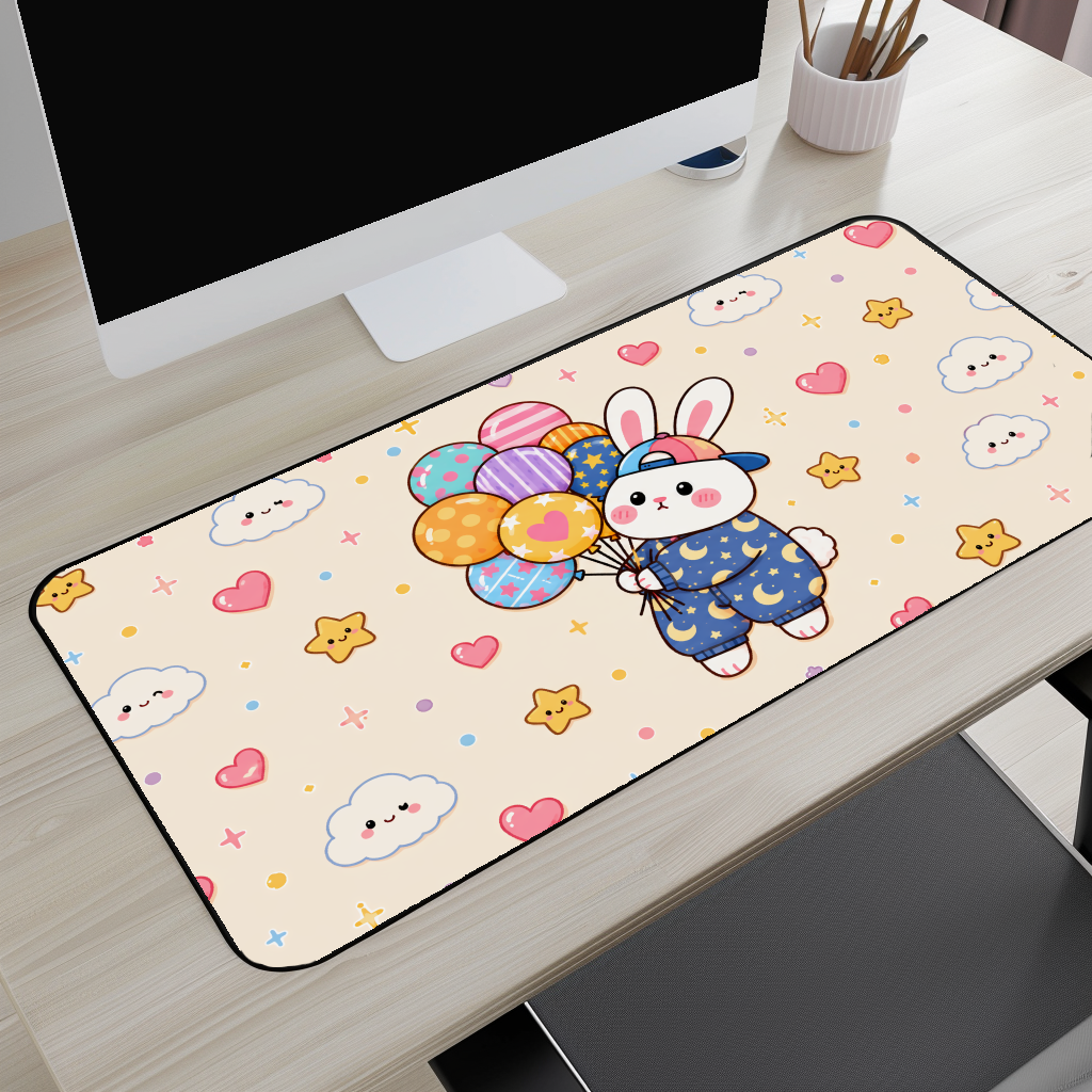 Cute Bunny Balloon Desk Mat