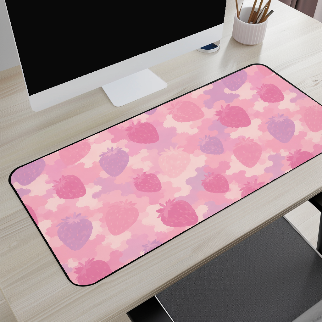 Pink Strawberry Pattern Desk Mat