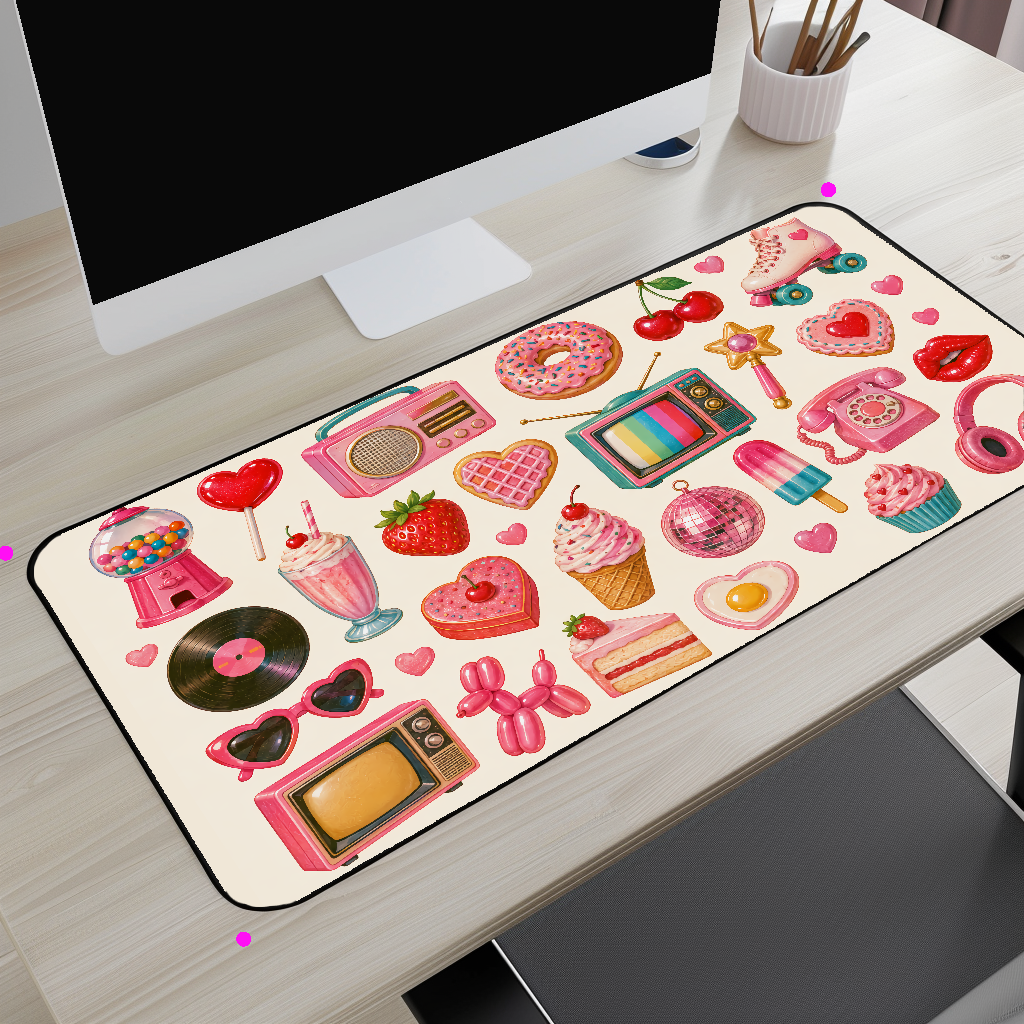 Retro Sticker Collage Desk Mat