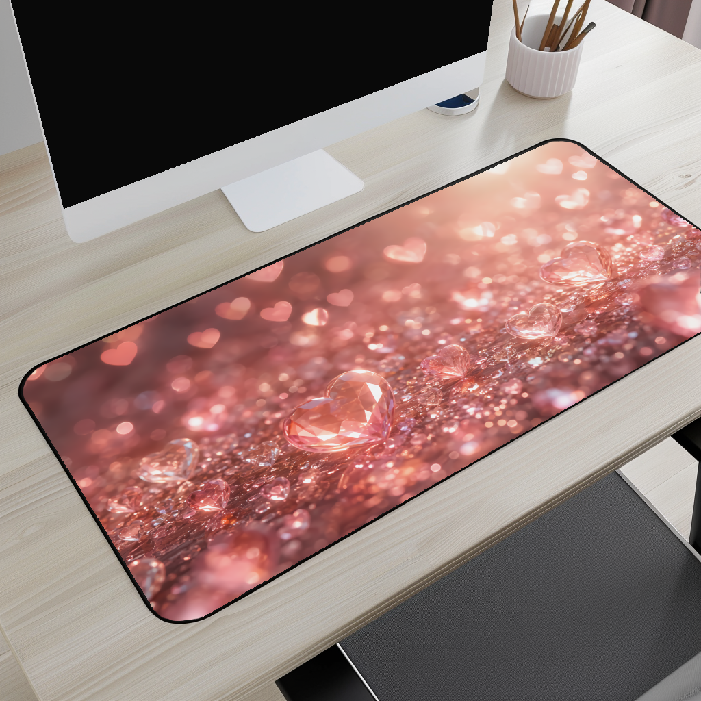 Rose Gold Glitter Heart Desk Mat