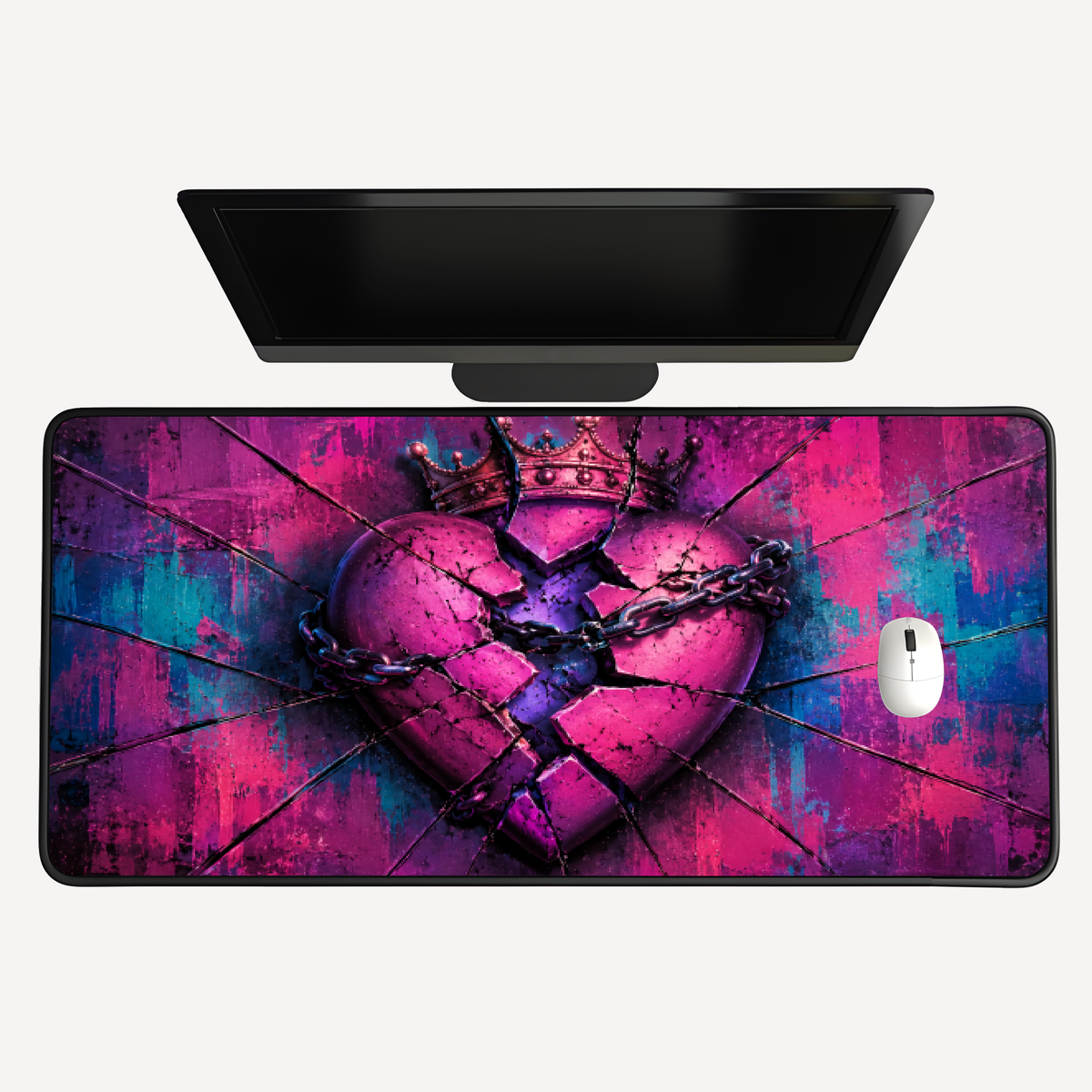 Pink Crowned Broken Heart Desk Mat