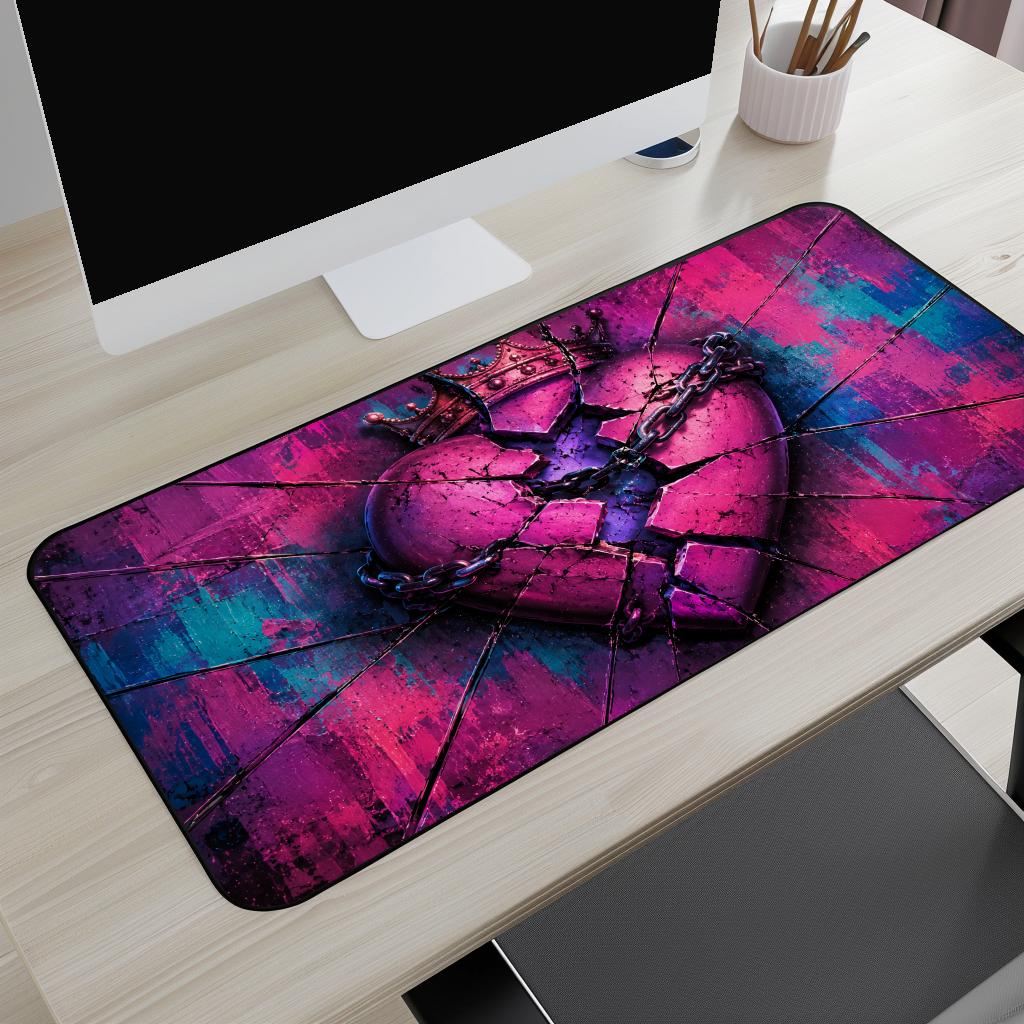 Pink Crowned Broken Heart Desk Mat