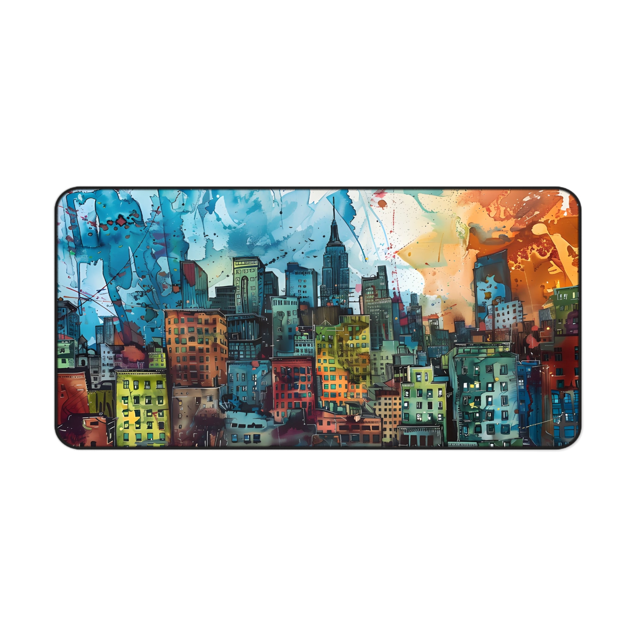 Watercolor Cityscape Desk Mat