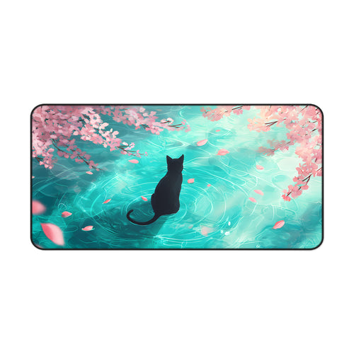 Cat by Cherry Blossoms Desk Mat