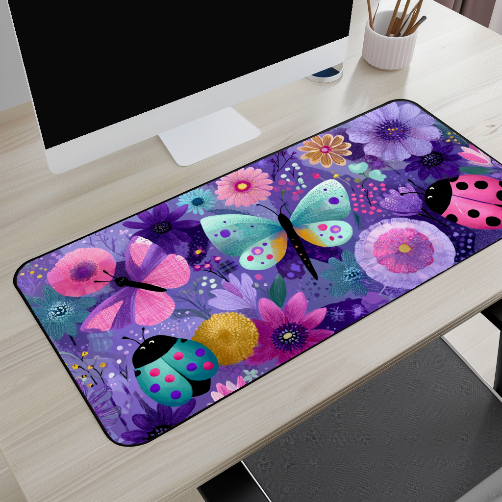 Butterfly & Ladybug Floral Desk Mat